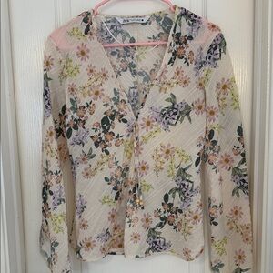 Zara Floral Blouse - Cream with Multicolor Accents